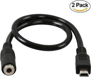 (2-Pack) Mini USB Male to 3.5mm Jack Female Audio Cord for Active Clip Mic Microphone Adapter Cable-1Feet