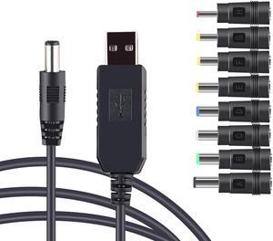 3.3ft/1m USB to 5.5mm x 2.1mm DC 12V Power Charger Adapter Cable with 8 Pcs DC Header Connector, Match Most Devices with DC Sock