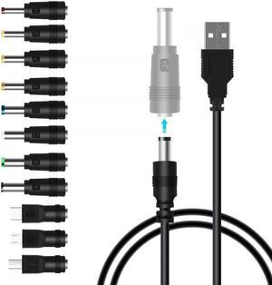 USB to DC 5V Power Cable, Universal DC 5.5x2.1mm Plug Jack Charging Cord with 11 Connectors(6.4x4.4, 6.3x3.0, 5.5x2.5, 5.5x2.1,