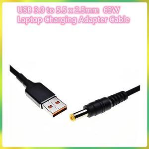 USB to DC 5.5x2.5mm for Laptop Charging Adapter Cable 65W  Braided Converter Cord for PD Power Charger Pack