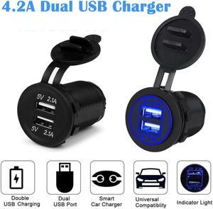 12V Car Cigarette Lighter Socket Dual 2.1A USB Port Charger Power Outlet LED