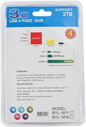 USB 3.0 HUB 4 Port External Compact Portable Built-in Cable For All PC Laptop Mac adapter