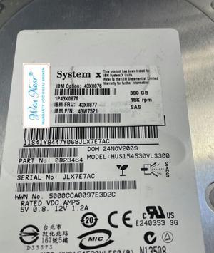OIAGLH For 43X0877 300G 15K SAS 3.5 43X0876 43W7521