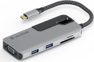 USB C Hub, USB to HDMI Multiport Hub, Wavlink USB Hub USB Dongle Adapter, 7 in 1 with 4K HDMI Output, 2K 60Hz VGA Port, 2 USB 3.0 Ports SD/Micro SD Card Reader 87W PD, Compatible with MacBook Pro Air