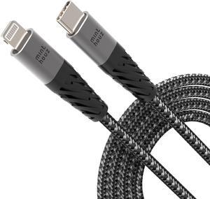 Minthouz USB-C to Lightning Cable 6FT MFi-Certified Nylon Braided 3A Fast Power Delivery Charging  Syncing Cable for iPhone 12 Mini 12 Pro Max 11 Pro Max XR XS Max 8 Plus AirPods, Fastening tape Grey