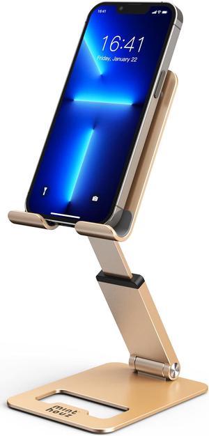 Adjustable Cell Phone Stand, Minthouz Aluminum Desktop Phone Holder Dock Compatible with iPhone 11 Pro Max Xs XR 8 Plus 7 6, Samsung Galaxy, Google Pixel, Android Phones, Gold