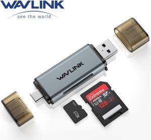 Wavlink SD Card Reader, 2-in-1 USB C+USB3.0 Micro SD Memory Card Reader Adapter for TF SD Micro SD SDXC SDHC MMC RS-MMC Micro SDXC Micro SDHC UHS-I, Compatible with MacBook Air/Pro, iPad Pro, Android