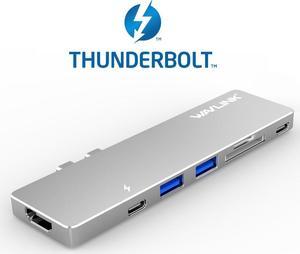 Thunderbolt 3 USB-C Hub Adapter Dongle, Aluminum Multi-port USB-C Mini Dock for 2016/2017 MacBook Pro 13 and 15, Fastest 40Gb/s, 4K HDMI, Pass-Through Charging, SD/Micro SD Card Reader and 2 USB 3.0