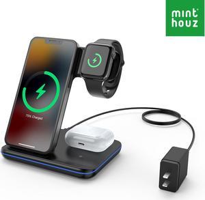 Minthouz 3 in 1 Wireless Charger, 18W Fast Wireless Charging Station for Multiple Devices Apple Watch, AirPods, Wireless Charger Stand Compatible with iPhone 15/14/13/12/11 Series, Samsung