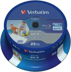 Verbatim Datalife 25GB 6X BD-R SL Wide Inkjet Printable 25 Packs Disc Model 43811