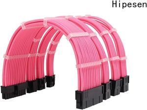 Hipesen Sleeved Cables PSU Extension Kit 18AWG 30cm ATX 24-pin,CPU4+4-pin,PCI-E 6+2-pin,PCI-E 6-pin for ATX Power Supply Cable with White Cable Comb