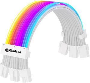 Addressable RGB Power Extension Cable PCIe 8Pin PSU Cable 18AWG White For Gaming Case 3*8Pin
