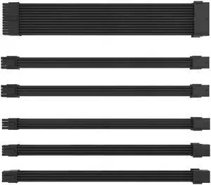 Hipesen Sleeved Cable PSU Extension Cable Kit with 24-PIN 8-PIN 4+4-PIN Sleeved Braided Cables for ATX Power Supply(Black)