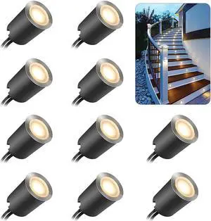 Recessed LED Deck Light Kits with Protecting Shell f32mm,10Pack SMY In Ground Outdoor LED Landscape Lighting IP67 Waterproof, 12V Low Voltage for Garden,Yard Steps,Stair,Patio,Floor,Kitchen Decoration
