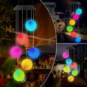 SMY Lighting Solar Wind Chimes Crystal Ball Color Changing Solar LED Wind Chimes Lights Portable Waterproof Outdoor Decorative Hanging Led Light for Home Patio Garden and Night Party Festival Decor