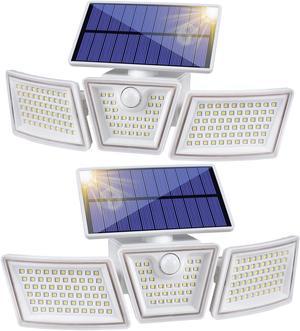 Solar Lights Outdoor, SMY Motion Sensor Security Lights with 265 LEDs 2400Lumen, Wireless Solar Flood Lights 3 Adjustable Heads,280° Wide Angle Illumination,P65 Waterproof for Garden Garage (2Pack)