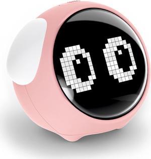 SMY Kids Alarm Clock, Dual Alarm Setting, Adjustable Brightness Night Light, Voice-Activated,Temperature Detection, Wake-up Alarm Clock, Toy and Gift for Toddler, Children, Students, Boys&Girls Pink