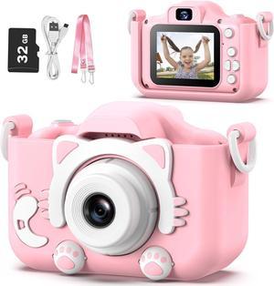 Kids Camera Toys for 3-8 Year Old childs,Children Digital Video Camcorder Camera with Cartoon Soft Silicone Cover, Best Chritmas Birthday Festival Gift for Kids - 32G SD Card Included