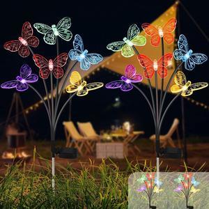 Solar Butterfly Lights Outdoor, 2 Pack with 12 Butterfly Swaying Solar Garden Lights Outdoor Waterproof, Changing Color Solar Lights for Garden Yard Pathway Decor, Gifts for Women Mother's Day