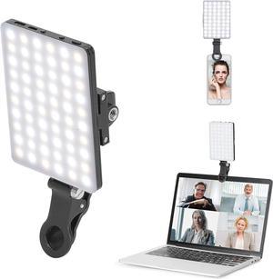 60 LED high-power rechargeable clip video light with front and rear clips, adjustable 3 lighting modes, suitable for mobile phones, iPhone, Android, iPad, laptop, makeup, selfie, Vlog, video conferenc