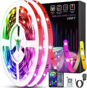 Bedroom LED lights 100 ft (2 rolls 50 ft) Music synced color-changing strip lights with remote control and app control RGB strip for room home party decorations