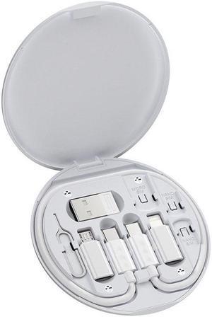 USB C Adapter OTG Cable Kit, Multi Charging Cable Case Convertor USB C to iOS Device/Type C/Micro/USB A Adapter, Data Transfer Contains Card Slot for Traveling, Use as Phone Holder White