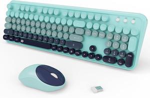 2.4GHz wireless keyboard and mouse setup with switch button - full-size keyboard - compatible with Windows/laptop/PC/Notebook/Smart TV, etc. - white green Blue