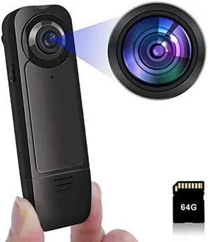 HOT2GO Hidden Camera Bodycam 64GB Mini Spy Nanny Cam 1080P Small Hidden Camera Micro Camera Body Portable Security Cameras USB Charger Night Vision 6H Auto overwrite 1000mA