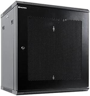 RackPath 12U Wall Mount Server Cabinet Network Rack Enclosure, Quiet Cooling Fan, Perforated Door, Black