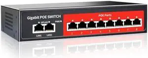 8 Port Gigabit PoE Switch with 2 Gigabit Uplink,802.3af/at Compliant,120W Built-in Power,Unmanaged Metal Plug and Play