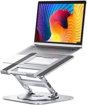 AOEVI Adjustable Laptop Stand with 360 Rotating Base, Stable Computer Stand for Laptop Ergonimic Foldable Laptop Riser for Desk Compatible with MacBook Pro/Air Notebook up to 16 Inches, Silver