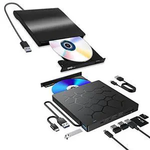 External CD/DVD Drive for Laptop, USB 3.0 &7 IN 1 USB 3.0 Ultra-Slim Portable DVD Player, CD ROM Burner Writer External Disk Drive Optical Compatible with Laptop Desktop PC MacBook Windows Mac LinuxOX External CD/DVD Drive for Laptop, USB 3.0 &7 IN 1 USB 3.0 Ultra-Slim Portable DVD Player, CD ROM Burner Writer External Disk Drive Optical Compatible with Laptop Desktop PC MacBook Windows Mac LinuxOX