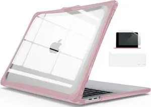 IBENZER Heavy Duty Case for 2024 2023 2022 M2 M1 MacBook Pro 13 inch A2338 A2289 A2251 A2159 A1989 with Screen Film&Keyboard Cover, Hexpact Case for 2024-2016 Mac Pro 13, Pinkish, HPE-T13PKSH+2