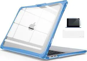 IBENZER Heavy Duty Case for 2024 2023 2022 M2 M1 MacBook Pro 13 inch A2338 A2289 A2251 A2159 A1989 with Screen Film&Keyboard Cover, Hexpact Case for 2024-2016 Mac Pro 13, Serenity Blue, HPE-T13SRL+2