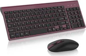 cimetech Wireless Keyboard and Mouse Combo, Compact Full Size Wireless Keyboard and Mouse Set 2.4G Ultra-Thin Sleek Design for Windows, Computer, Desktop, PC, Notebook - Wine Red