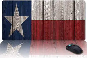 Oversized Gaming Mouse Pad Extended XXL Computer Mouse Pad Texas Flag on Vintage Wooden Board Office Desk Mat with Non-Slip Backing for Laptop Desktop Keyboard 35"x15"