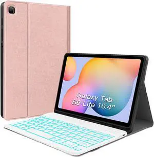 JUQITECH Backlit Keyboard Case for Samsung Galaxy Tab S6 Lite 10.4" 2024/2022/2020, Galaxy Tab S6 Lite SM-P620/P625/P610/P613/P615/P619 Tablet Cover Case with Wireless Keyboard S Pen Holder, Pink