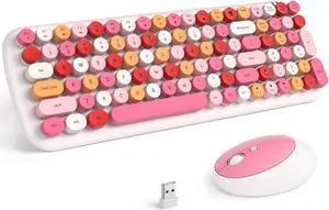 KNOWSQT Wireless Keyboard and Mouse Combo, White Mixed 100 Keys 2.4 GHz Round Keycap Typewriter Keyboards, USB Receiver Plug and Play, for Windows, PC, Laptop, Computer, Desktop