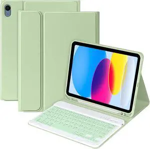 MMK Keyboard Case for iPad 11th Gen (A16, 2025) & 10th Generation (10.9", 2022), for iPad 11th 10th Generation Case with Keyboard, Wireless Detachable Bluetooth Key Board,Pencil Holder-Green