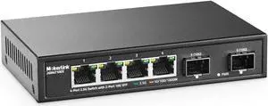 MokerLink 4 Port 2.5G Ethernet Switch with 2x10G SFP, 4 x 2.5G Base-T Ports Compatible with 10/100/1000Mbps, Metal Unmanaged Fanless Network Switch