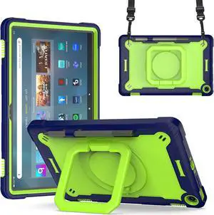 zukof Case for Amazon Fire Max 11 inch Tablet (13th Generation, 2023 Release) Hybrid Shockproof 360 Rotating Multi-Functional Ring Stand Case with Shoulder Straps (Blue/Green)