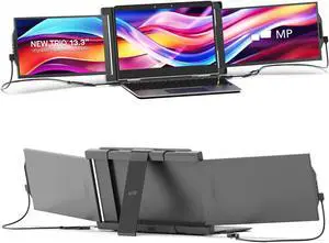 New Mobile Pixels Trio Portable Monitor, 13.3" Triple Monitor for 13''-14.5'' Laptops (Built-in Kickstand), USB A/Type-C FHD IPS Laptop Screen Monitor(Optional Magnets), Windows/Android/macOS/Switch
