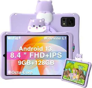 DOOGEE 2024 Newest Android 13 Tablet with Octa-Core Processor, 8.4" Kids Tablet with 9GB RAM 128GB ROM, WiFi 6, BT5.0, 5060mAh,13MP Dual Camera, Purple