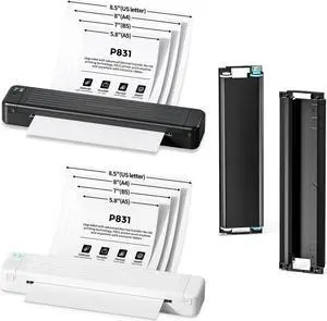Itari P831 Bluetooth Thermal Transfer Printer, Black and White Portable Wireless Travel Printers, 300DPI Inkless Printer for US Letter & A4 Copy Paper with 2 Rolls Exclusive Thermal Transfer Ribbon...