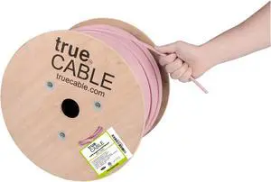 TRUE CABLE Cat6A Plenum Bulk Ethernet Cable (CMP), Unshielded UTP, 1000ft, Pink, 23AWG Solid Bare Copper, 750MHz, 10Gbps, PoE++ (4PPoE), ETL Listed
