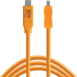 Tether Tools TetherPro USB-C to USB 2.0 Mini-B 8-Pin Cable | for Fast Transfer and Connection Between Camera and Computer | High Visibility Orange | 15 Feet (4.6 m