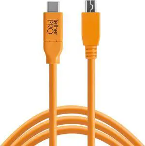 Tether Tools TetherPro USB-C to 2.0 Mini-B 5-Pin Cable | for Fast Transfer and Connection Between Camera and Computer | High Visibility Orange | 15 feet (4.6 m)