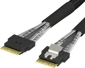 LINKUP Slim SAS SFF-8654 4i Straight to SFF-8654 4i Straight 12Gbps High Speed SAS3.0/PCIE3.0 Cable for 85ohm PCIe Application (NVMe SSD Slimline) 32AWG Sleeved Jacket -100cm