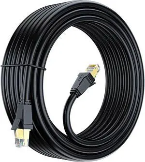 Cat 8 Ethernet Cable 50 ft, Ethernet Cable with Gold-Plated RJ45 Connector, Cat 8 Network Cable, LAN Internet Cable for Modems, Routers, Network Switch, High Speed Ethernet Cable (Black)
