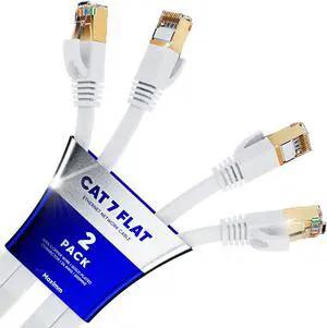 Cat 7 Ethernet Cable 100 ft - with a Flat, Space-Saving Design High-Speed Internet & Network LAN Patch Cable, RJ45 Connectors - 100ft / White / 2 Pack - Perfect for Gaming, Streaming, and More